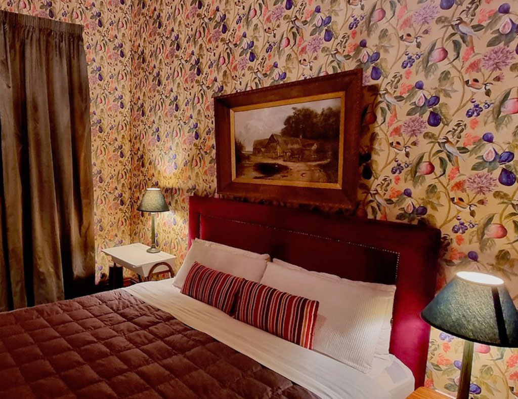 Country Scene oil painting with luxury velvet headboard